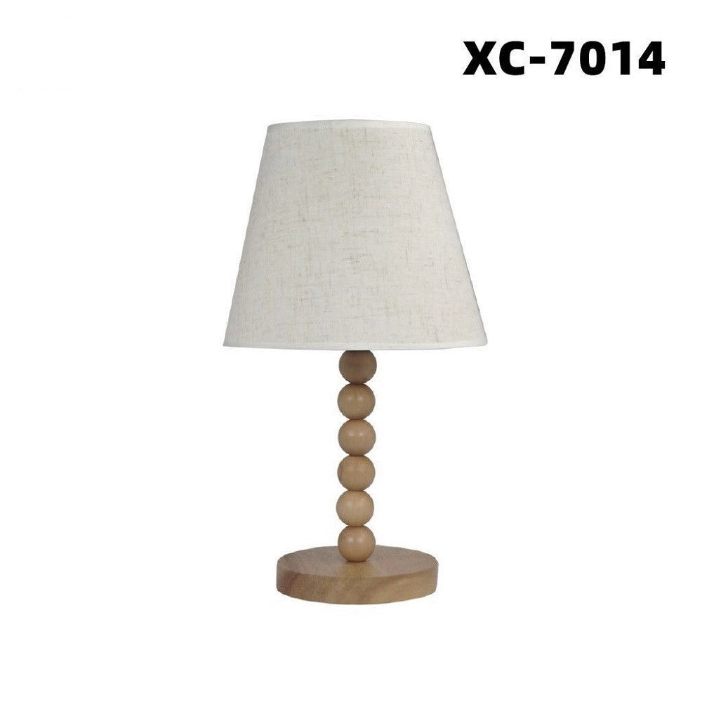 Trade Shop - Lampada Tavolo Con Base In Legno Con Motivo Paralume Bianco Attacco E27 Xc-7014 -