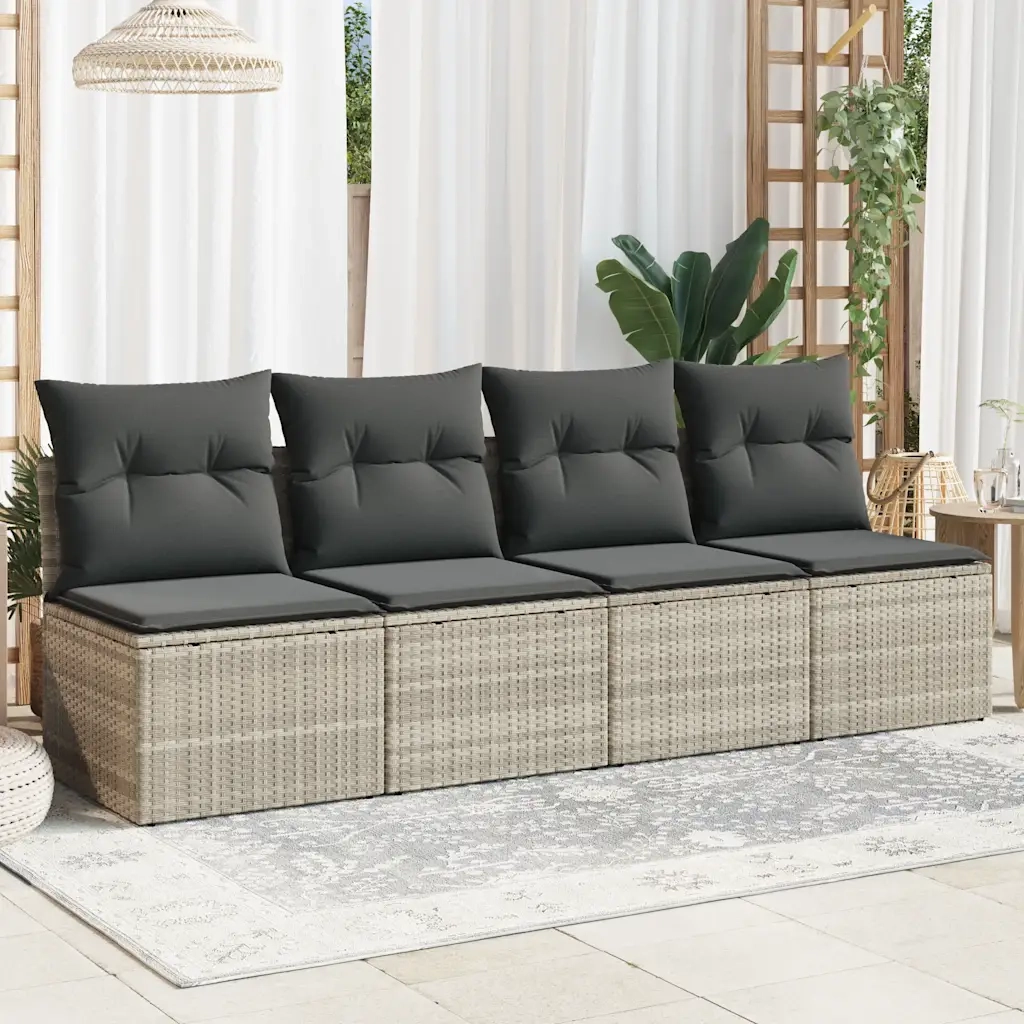 Divano da Giardino con Cuscini 4 Posti Grigio Chiaro Polyrattan 366178