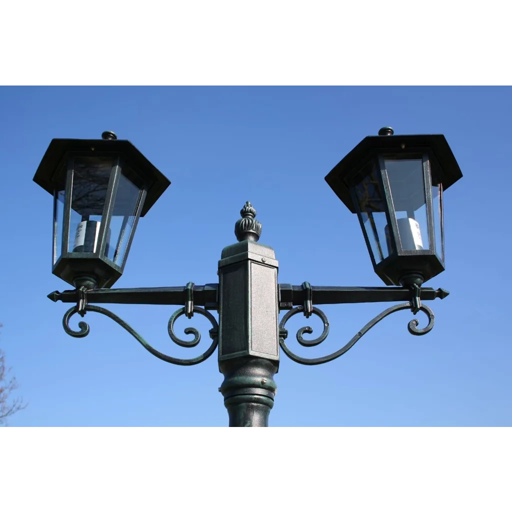 Lampione da Giardino-Lampada da giardino 2 Bracci 215 cm Verde Scuro/Nero Alluminio