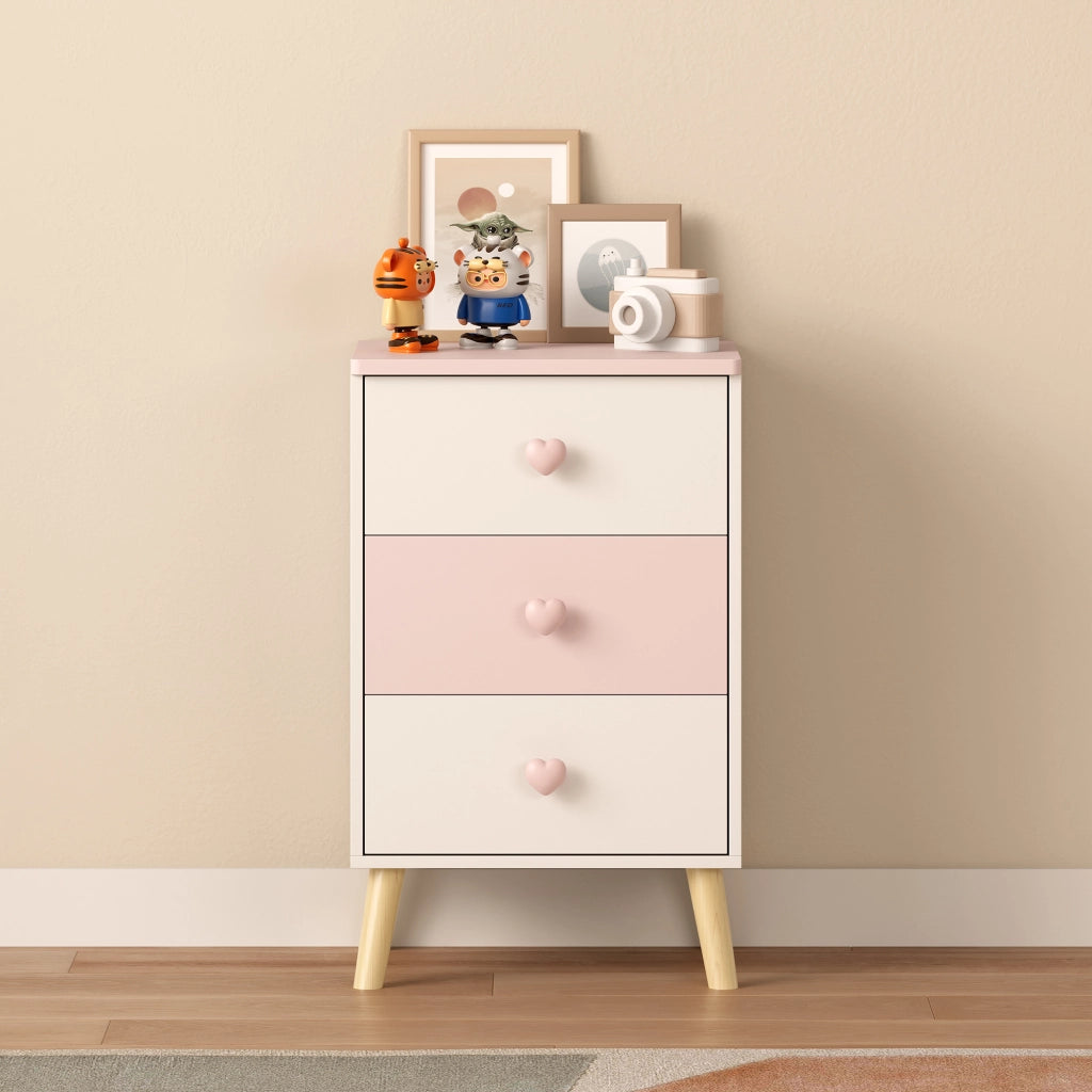 Cassettiera Sandnes per Cameretta Bambini 62 x 38 x 30 cm Bianco / Rosa  [en.casa]