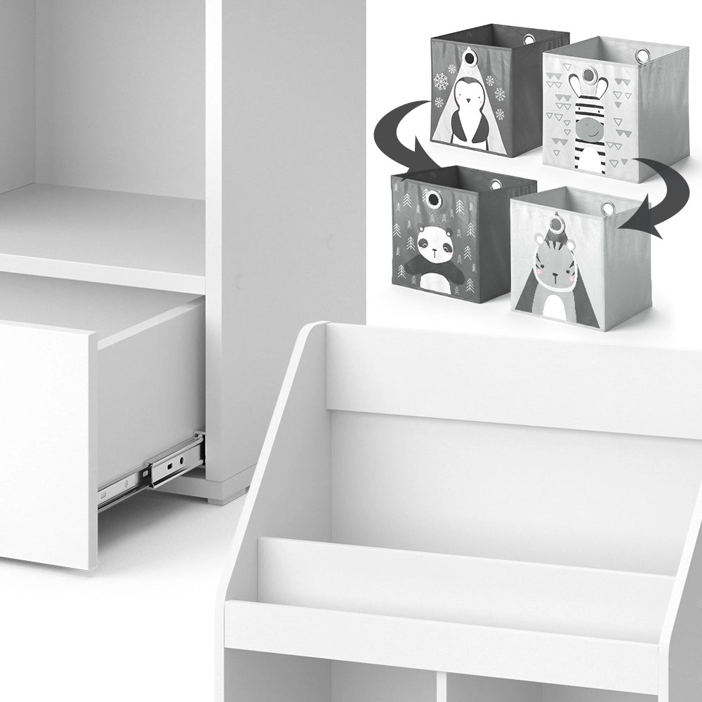 Vicco Libreria bambini Bianco 31.2 x 96.2 cm con cassetto e 2 scatole pieghevoli opt.2