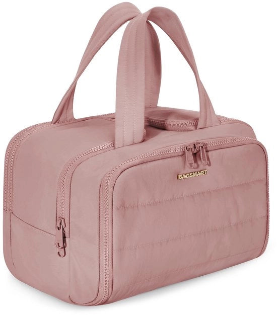 Reistoletta grande, leggera, con apertura ampia, per donne, con maniglia per accessori, articoli di toilette, colore rosso scuro