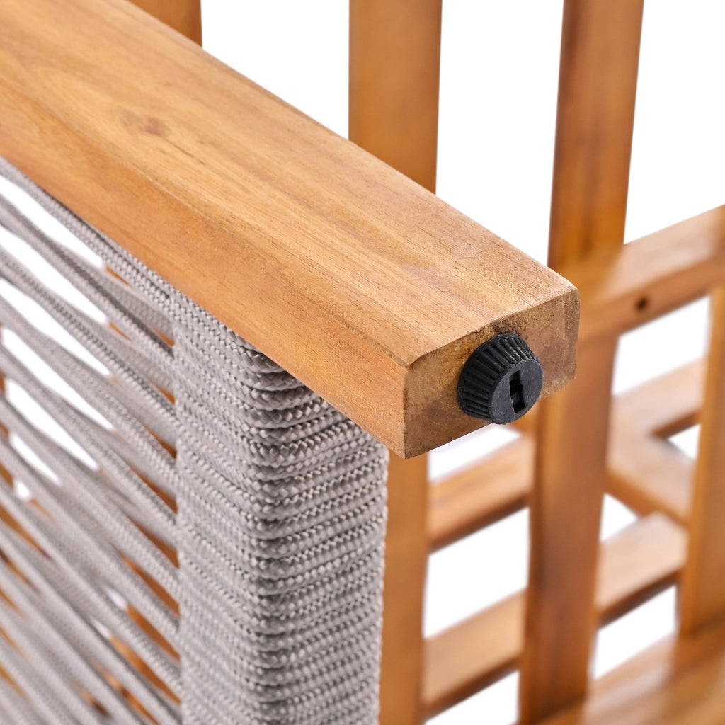 Salotto da Giardino con 2 Divani 2 Posti e 1 Tavolino; Braccioli in Corda Intrecciata; per Terrazza; Legno e Ferro; Grigio