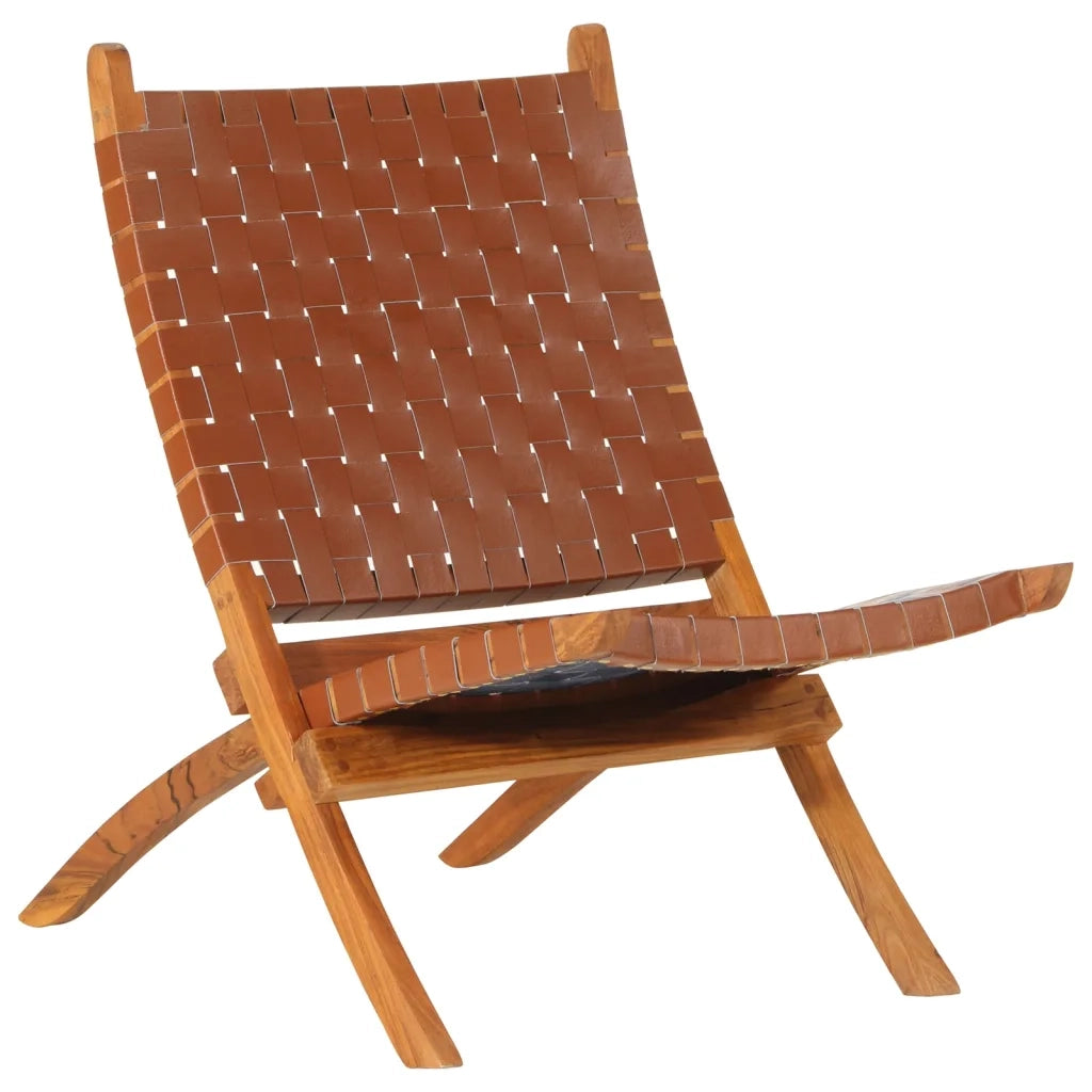 Poltrona | Sedia Relax Rilassante Pieghevole Marrone in Vera Pelle
