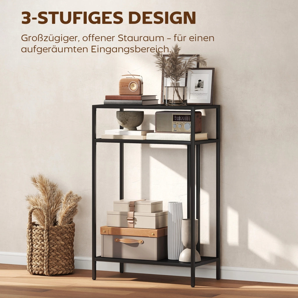 Tavolino Consolle Ingresso 3 Ripiani Stretto ¨C zephmum ¨C 55 cm Nero