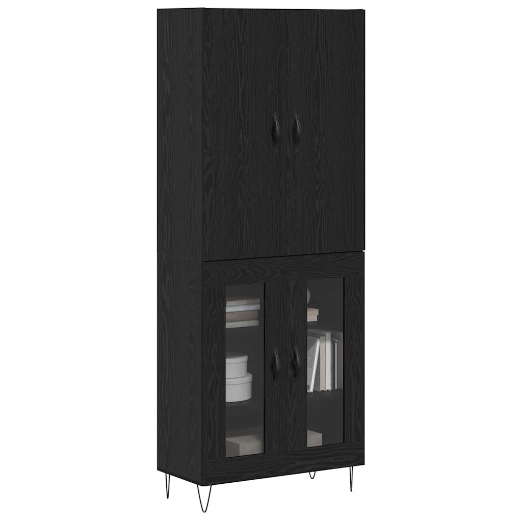Credenza 2 pz | Madia | Buffet da pranzo | Armadio da pranzo Rovere Nero Legno ingegnerizzato e vetro