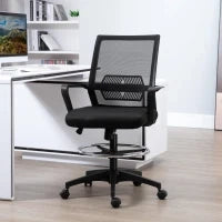 Sedia da Ufficio Regolabile in Tessuto a Rete con Braccioli e Anello Poggiapiedi, 64x59x104-124 cm, Nero
