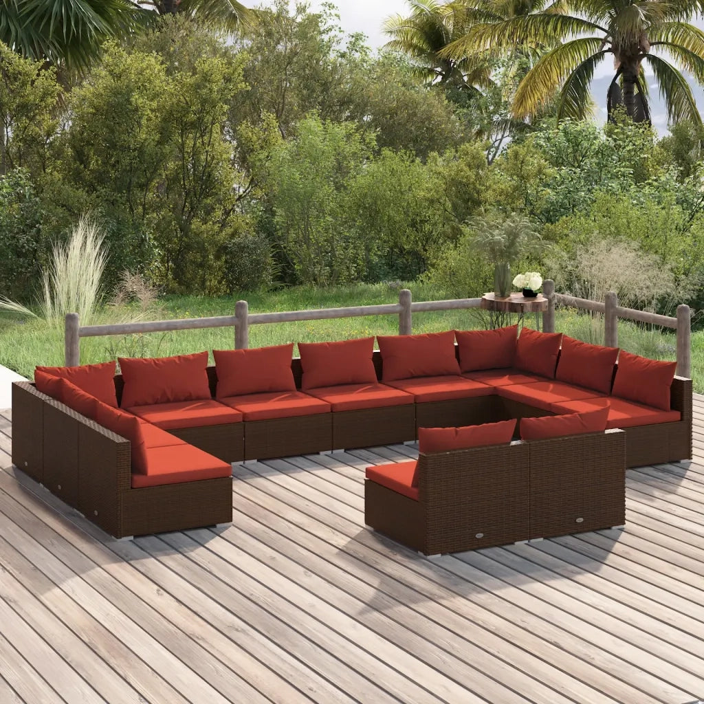 Set Divani da Giardino 12 pz con Cuscini in Polyrattan Marrone cod mxl 38994