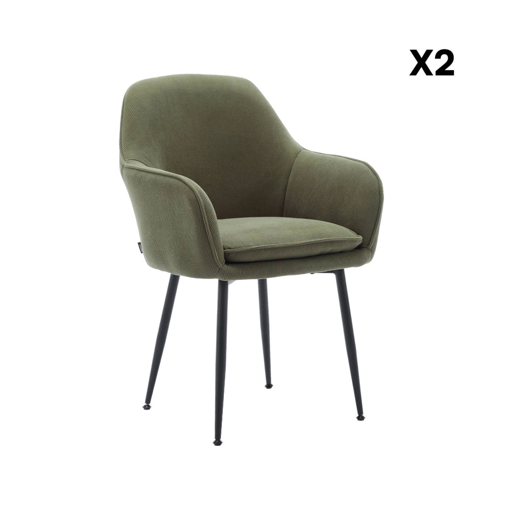 Set 2 poltrone in velluto a coste con gambe in metallo, kaki