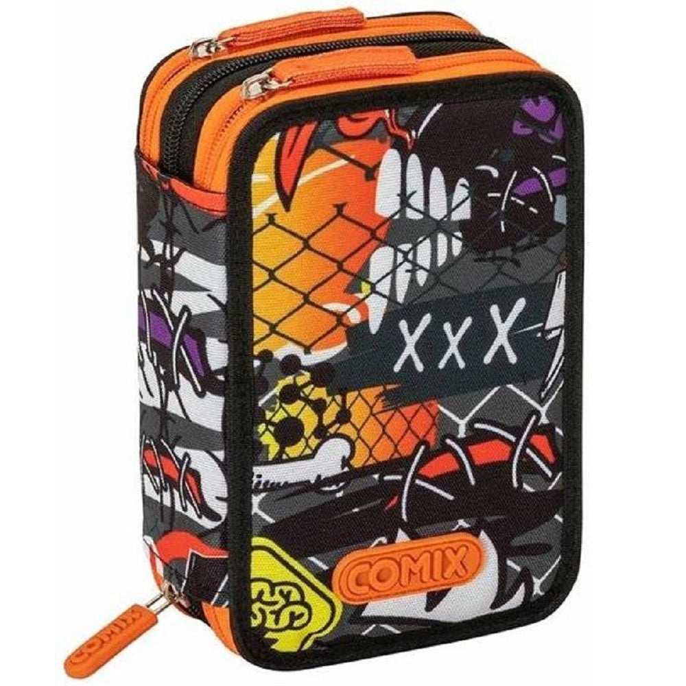 Trade Shop - Astuccio Completo Corredo 3 Zip Comix Bright Zombie Boy Porta Pastelli Scuola -