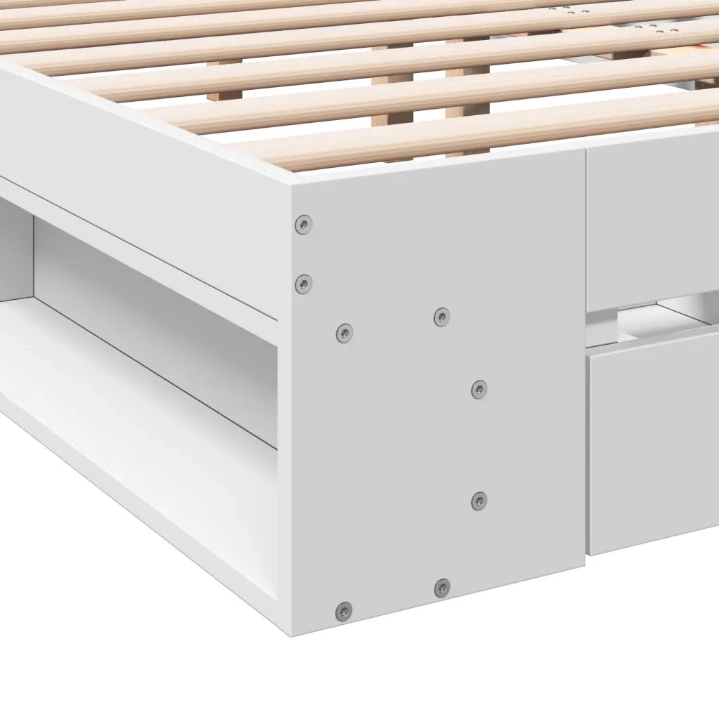 Letto matrimoniale | Letto per adulti | Giroletto con Cassetti Bianco 160x200 cm in Legno Multistrato