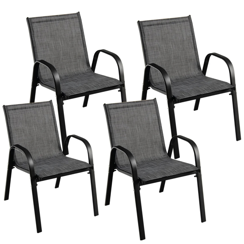 Set di 4 sedie da giardino impilabili 83 x 67 x 55 cm comfort ergonomico design moderno acciaio nero e tessuto grigio 20_0012590