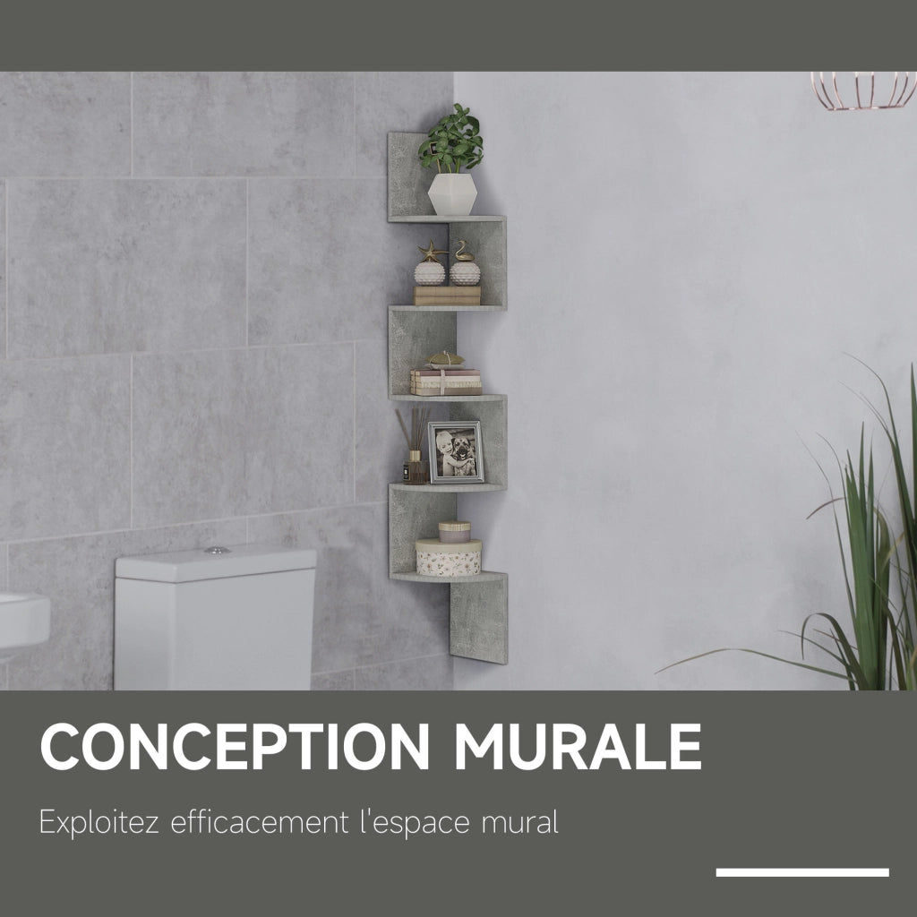 Libreria Angolare a Muro 5 Livelli ¨C Zephmum ¨C Legno Grigio 20x20x126 cm