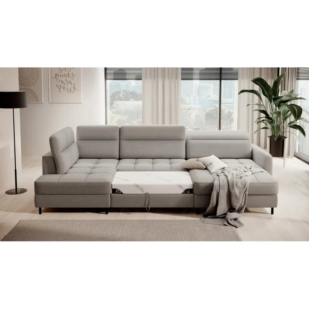 Divano angolare convertibile BERTHO 306 cm grigio chiaro - Angolo destro con contenitore