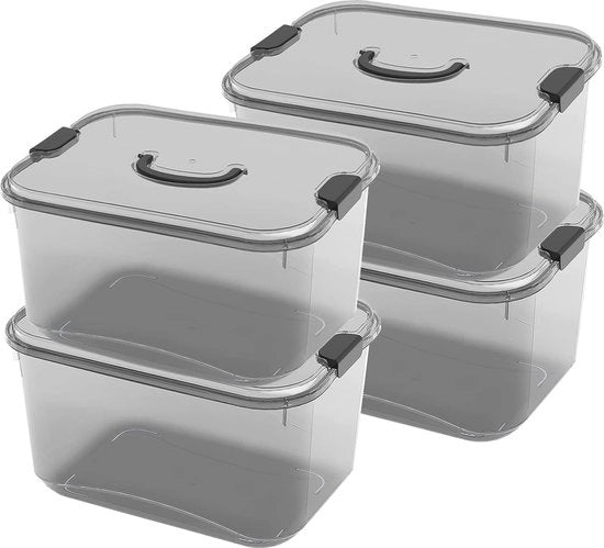 Set di Contenitori in Plastica Stacking da 6 Litri con Coperchio - Contenitore Multifunzionale per Casa e Ufficio (Set da 4, Nero)