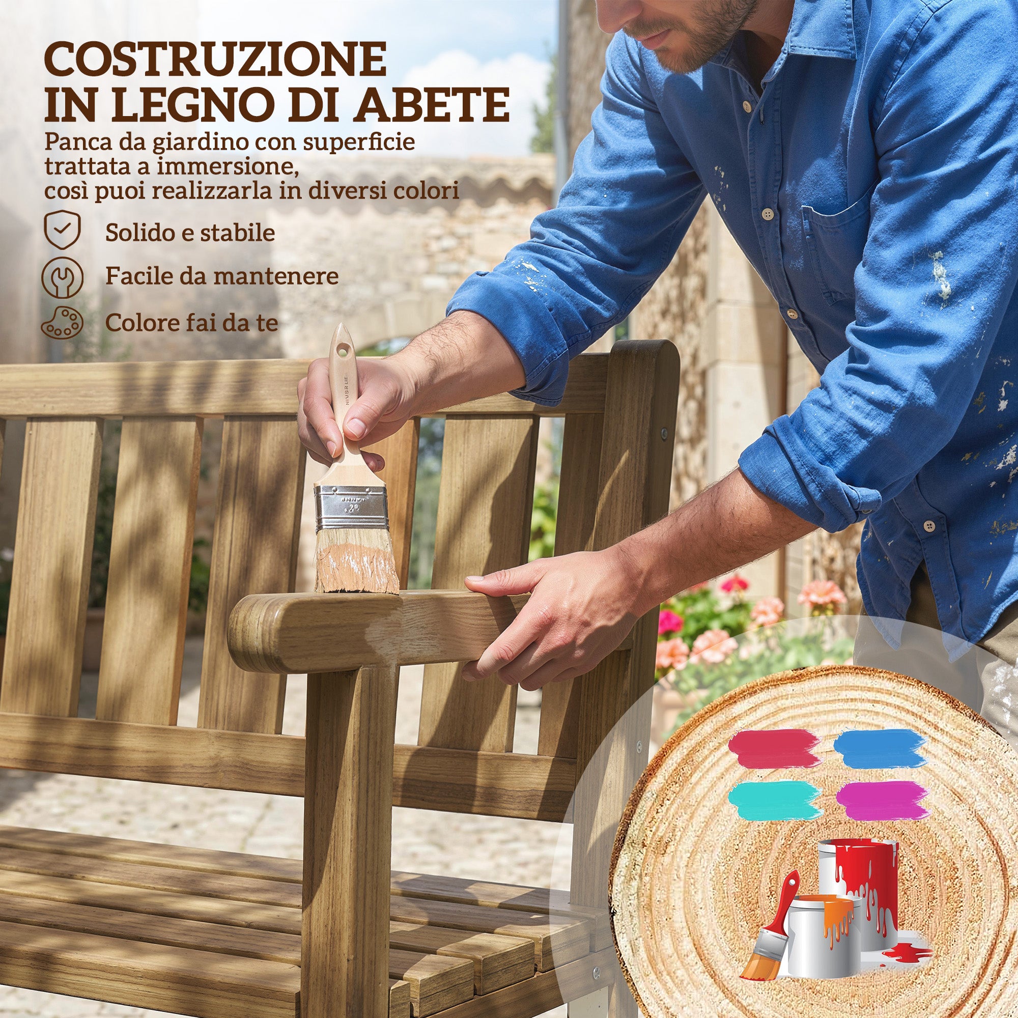 Panchina da Giardino da 2 Posti 150x57x93 cm in Legno di Abete a Doghe Color Teak