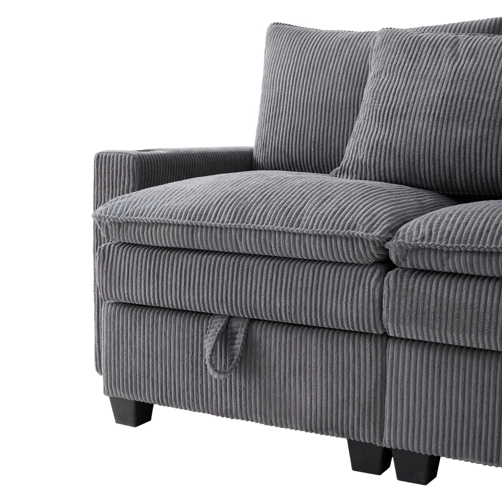 DIVANO Modulare L/U 280x151x82 cm Corduroy Grigio 5-6 posti