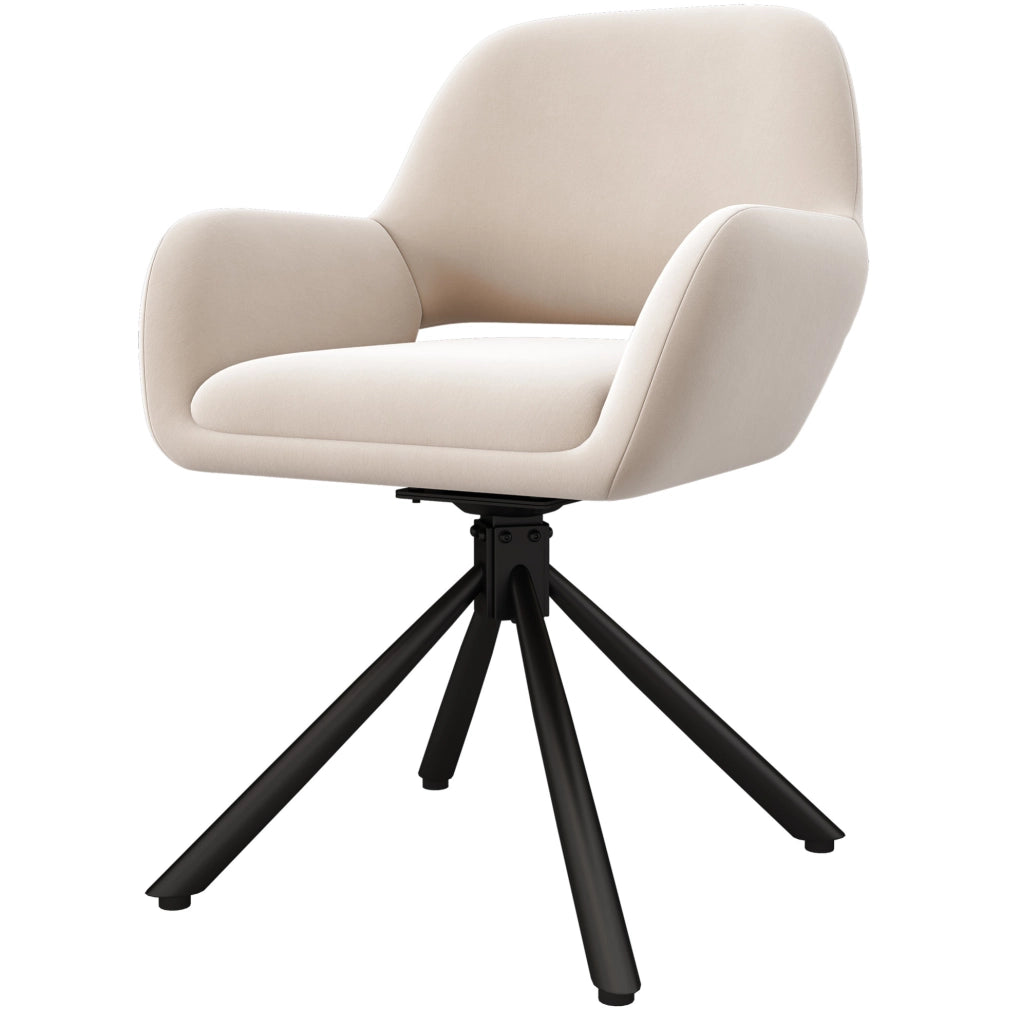 Set di 4 sedie da pranzo girevoli in velluto beige con braccioli