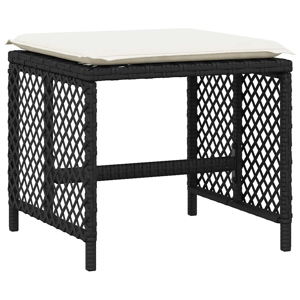 Set da Pranzo da Giardino 15 pz con Cuscini Nero in Polyrattan