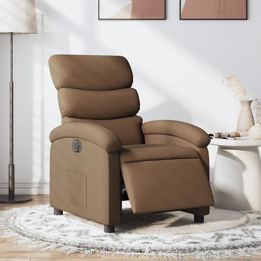 Poltrona | Sedia Relax Elettrica Reclinabile Marrone in Tessuto