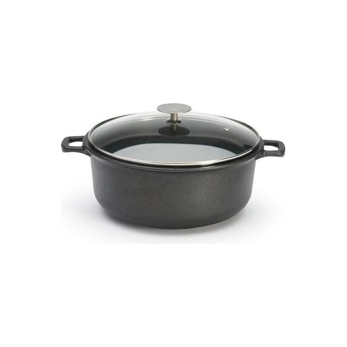 DE BUYER 8311.28 Choc Extreme Casseruola Antiaderente con Coperchio in Vetro Diametro 28 cm Capacita' 6.6-7 L Forno fino a 220°C Induzione colore Nero