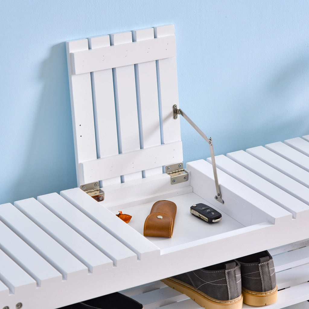 Scarpiera in Legno con Ripiano e Compartimento Nascosto ¨C Zephmum ¨C 90x29x45 Bianco