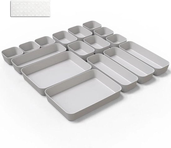 Organizzatore per contenitore da 16 pezzi - cucina bagno cosmetica conservazione erbe - organizzazione contenitore con tappeti in silicone - grigio chiaro