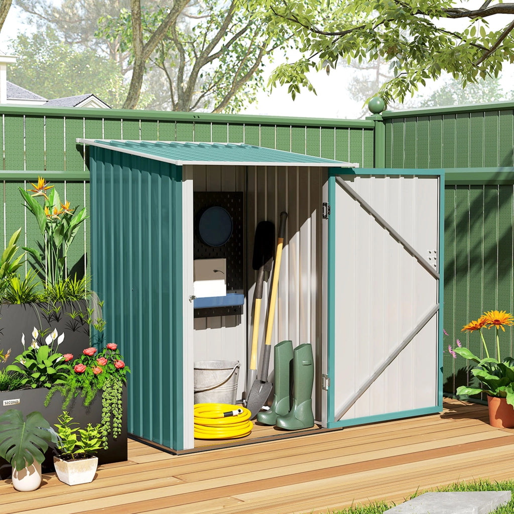 Casetta da giardino in metallo ¨C Xylo ¨C tetto spiovente, porta chiudibile, verde, 100x103x160 cm