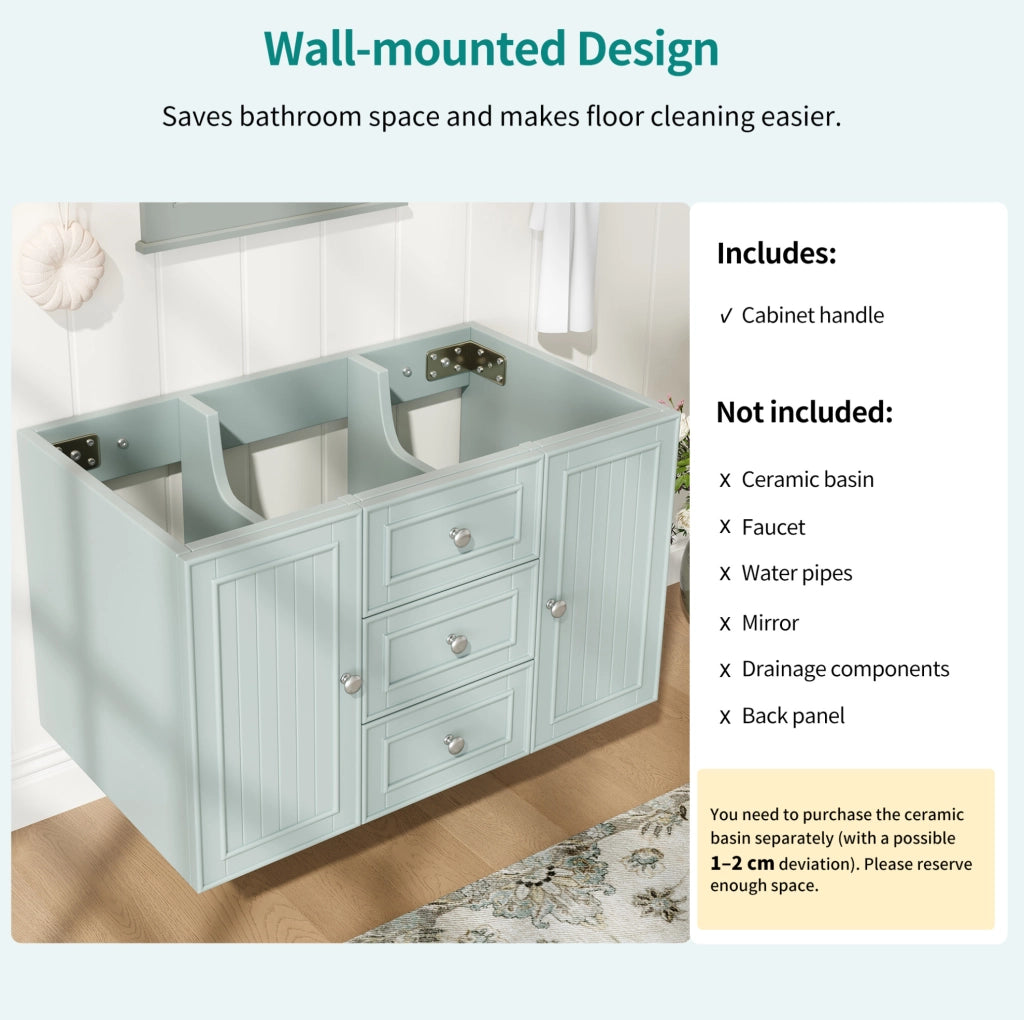 Mobile sottolavabo sospeso ULEVR 78,5 cm con cassetti e vano contenitore, MDF verde