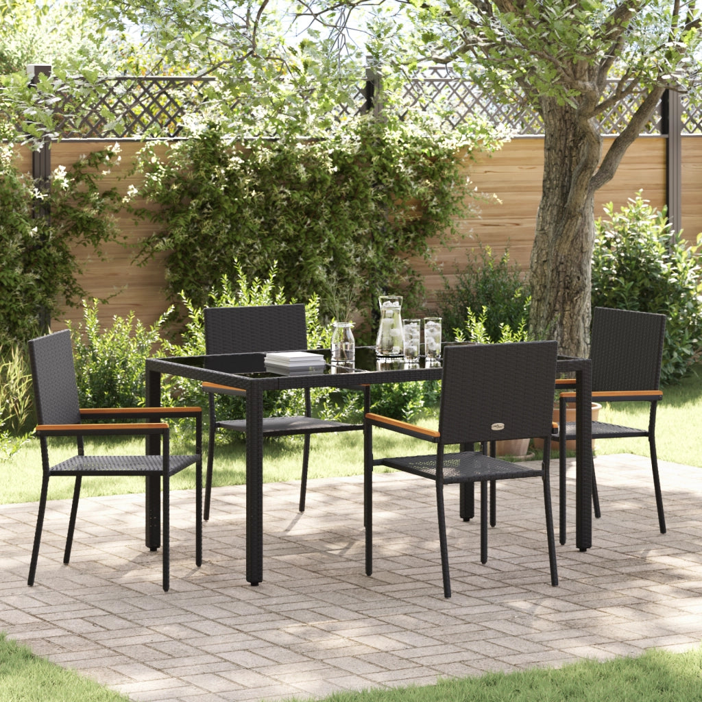 Set Pranzo Giardino  5 Pezzi Nero Polyrattan