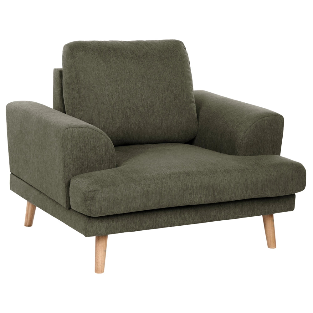 Set da salotto a 4 posti con divano in tessuto e poltrona braccioli svasati in stile moderno verde