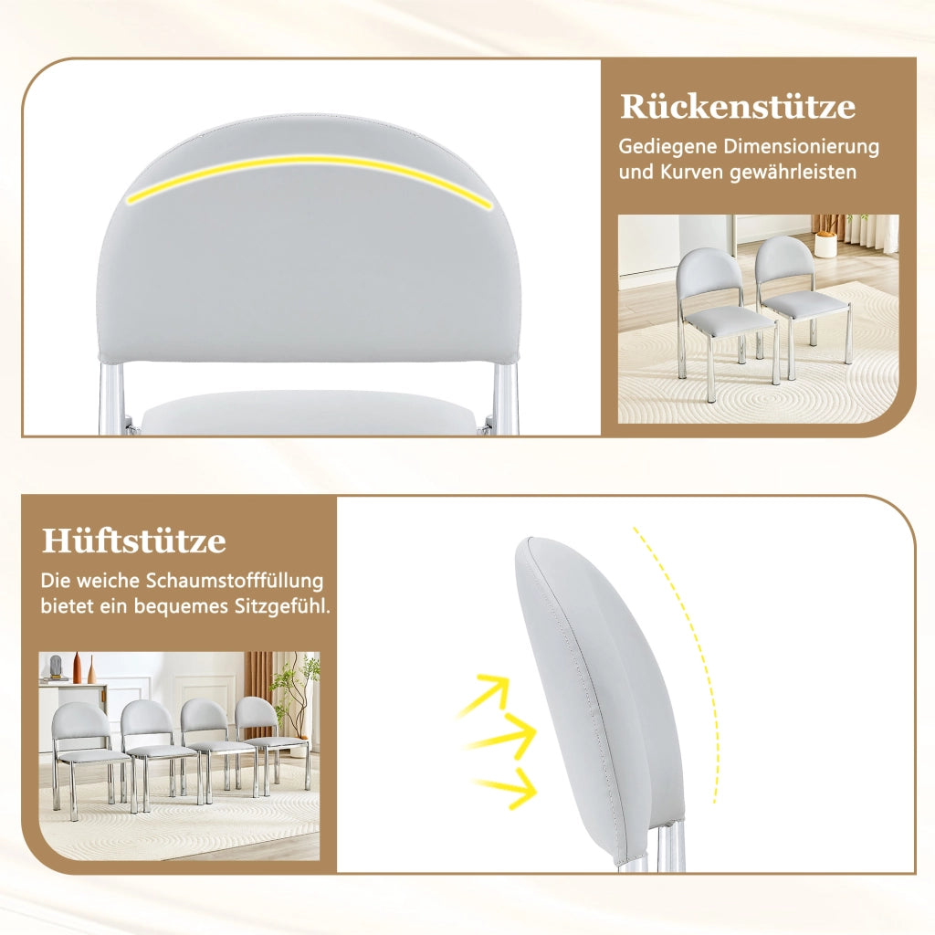 SEDIA da pranzo Set da 2 pezzi 80 cm in PU grigio chiaro con gambe in metallo