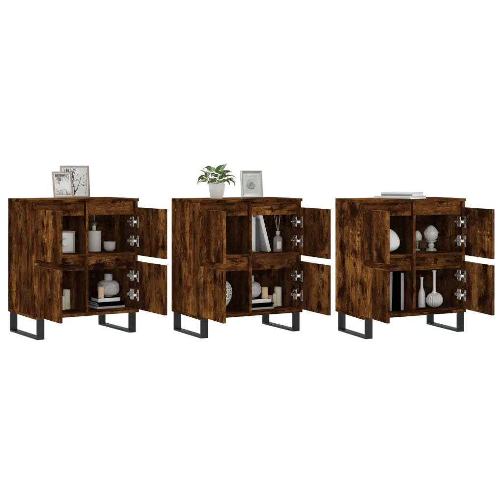 vidaXL Credenze 3 pz Rovere Fumo in Legno Multistrato