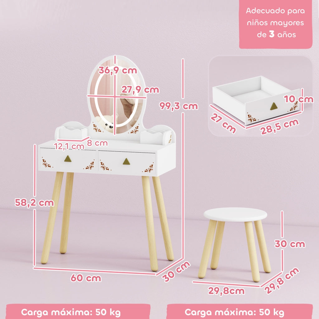 Cassettiera da trucco con specchio e luci LED ¨C zephmum ¨C 2 cassetti, 2 contenitori, bianco
