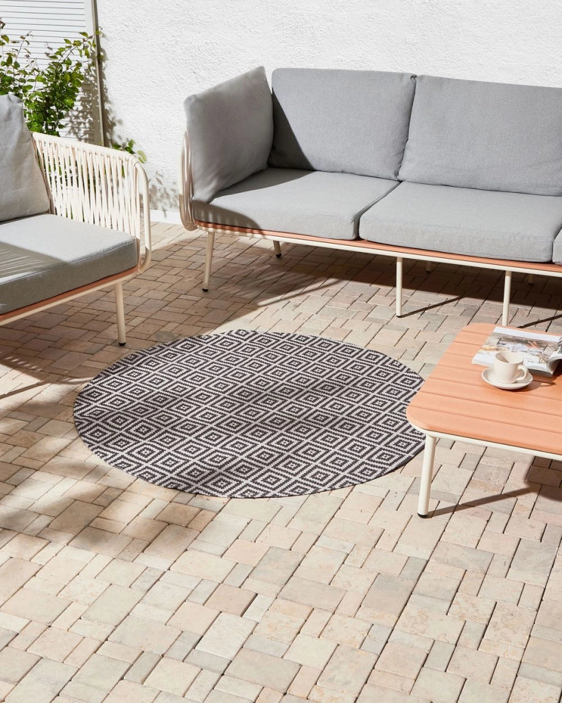 Tappeto per tappetino grigio materiale sintetico ⌀ 120 cm per interni ed esterni motivo geometrico moderno balcone patio