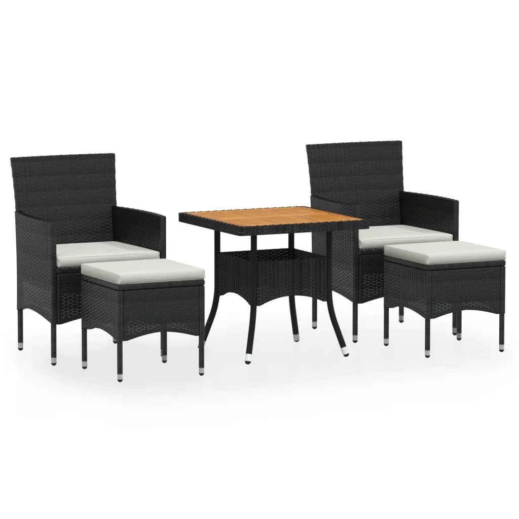 Set Mobili da Pranzo per Giardino 5 pz | Set Salotto da Giardino Polyrattan e Acacia Nero