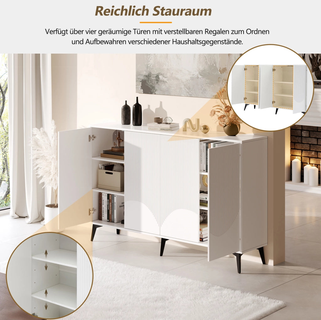 Credenza bianca 160 cm con ante incise e gambe in metallo