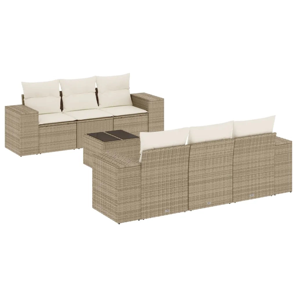Set Divani da Giardino 7 pz con Cuscini Beige in Polyrattancod mxl 117077