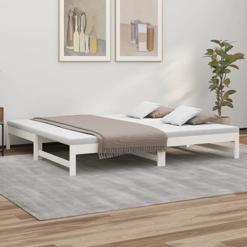 Letto matrimoniale | Letto per adulti | Dormeuse Estraibile Bianca 2x(80x200) cm Legno Massello di Pino