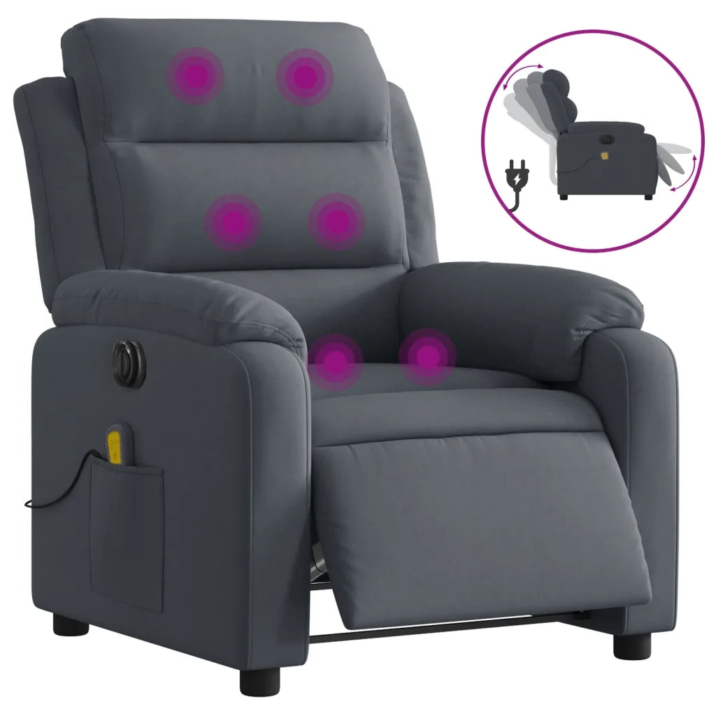 Poltrona Massaggiante | Sedia Relax Reclinante Elettrica Grigio Scuro Velluto