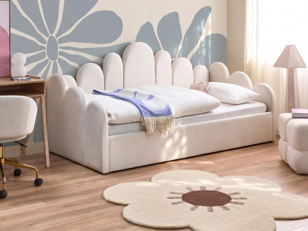 Letto singolo in velluto con contenitore 90 x 200 cm rete a doghe beige chiaro cameretta