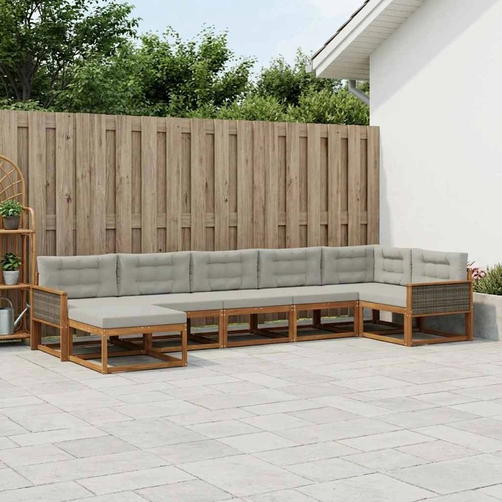 Set di divani da esterno 7 pz Naturale e Grigio Chiaro 3382739