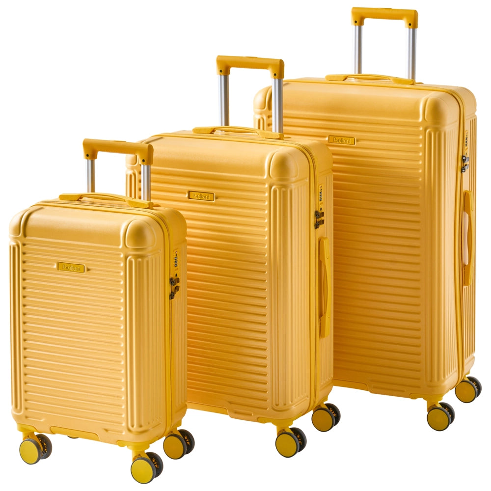 Set di 3 valigie giallo in materiale sintetico con ruote silenziose in ferro e cerniera antifurto 3 misure Lucchetto TSA Comodità
