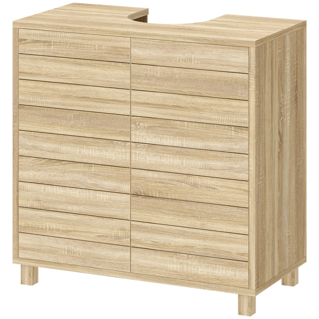Mobile Bagno Sottolavabo con Ante a Listelli e Ripiano Regolabile ¨C Zephmum ¨C Bianco 60x30x