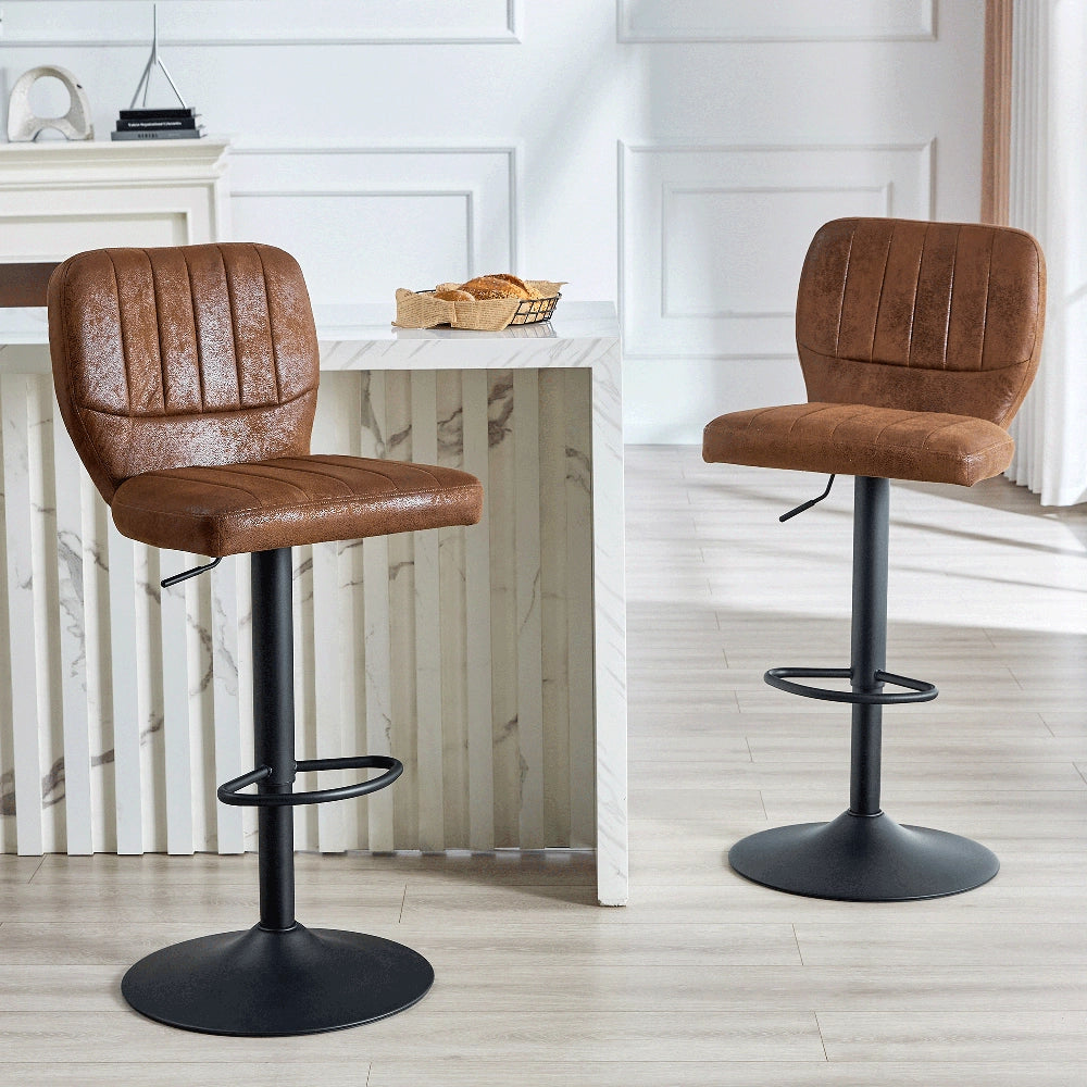 Sgabello da Bar Regolabile ¨C MINIMAL ¨C Girevole 360¡ã, Ecopelle Vintage, Marrone-Nero, Stile Industrial