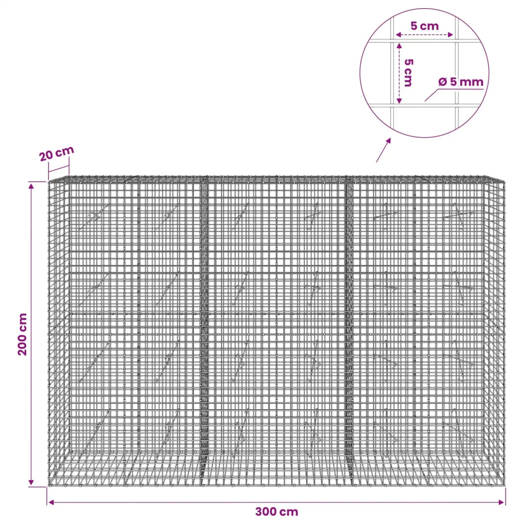 Gabione con filo da 5 mm e rete da 5x5 cm 300x20x200 cm 3464112