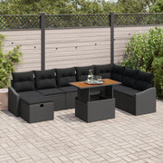 Set di Divani da Giardino a 9 Pezzi con Cuscini Nero Polyrattan