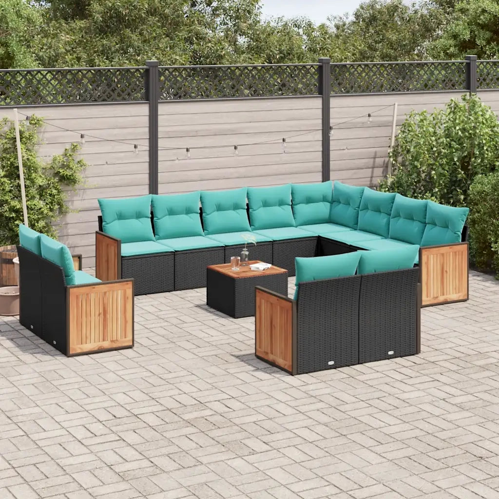 Set Divani da Giardino 13 pz con Cuscini Nero in Polyrattan 3228199