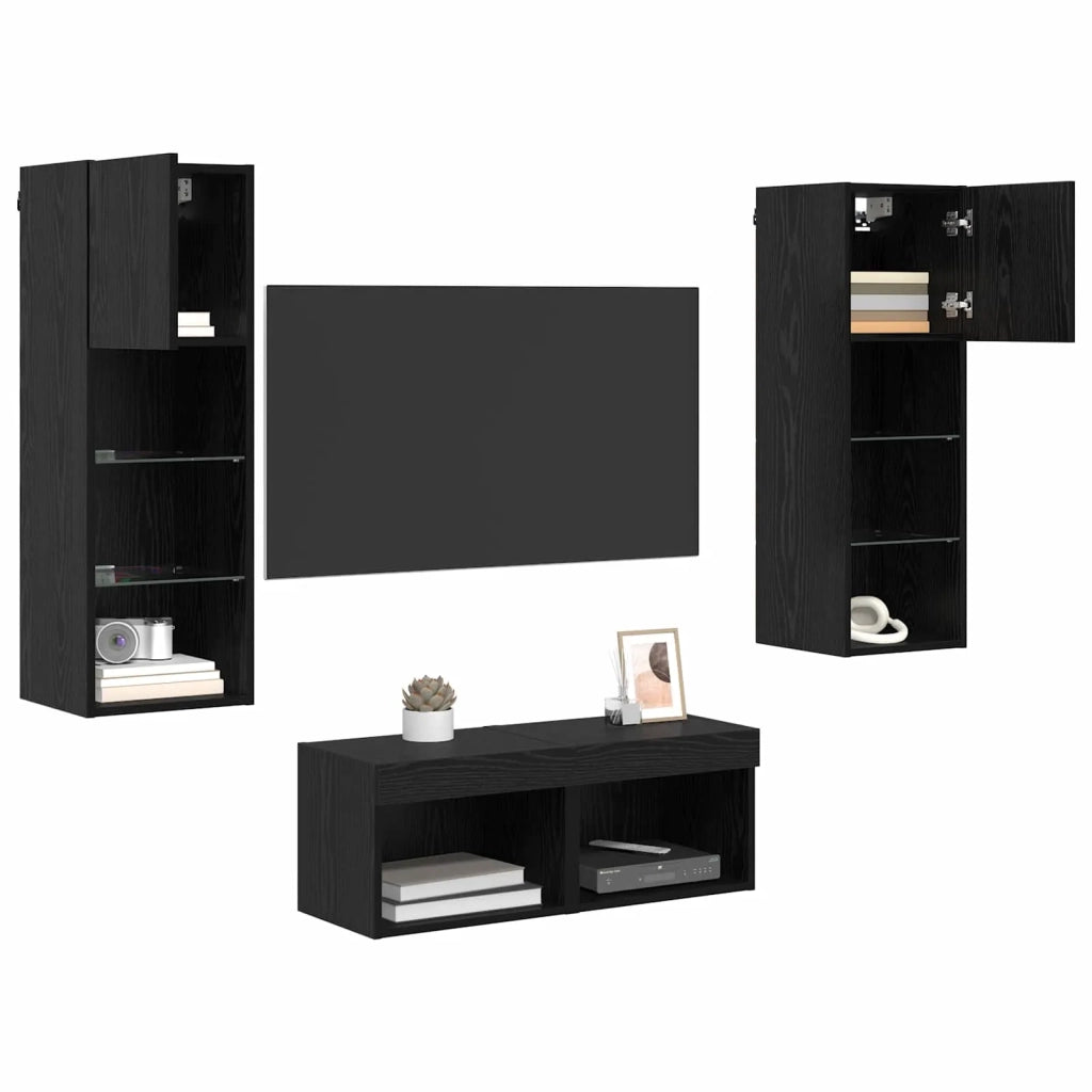 Mobiletti TV da Parete 4 pcs Rovere Nero Legno multistrato 3402919