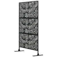 Paravento da Esterno in Acciaio con Motivi a Salice e 2 Piedini, 122x45x198 cm, Nero